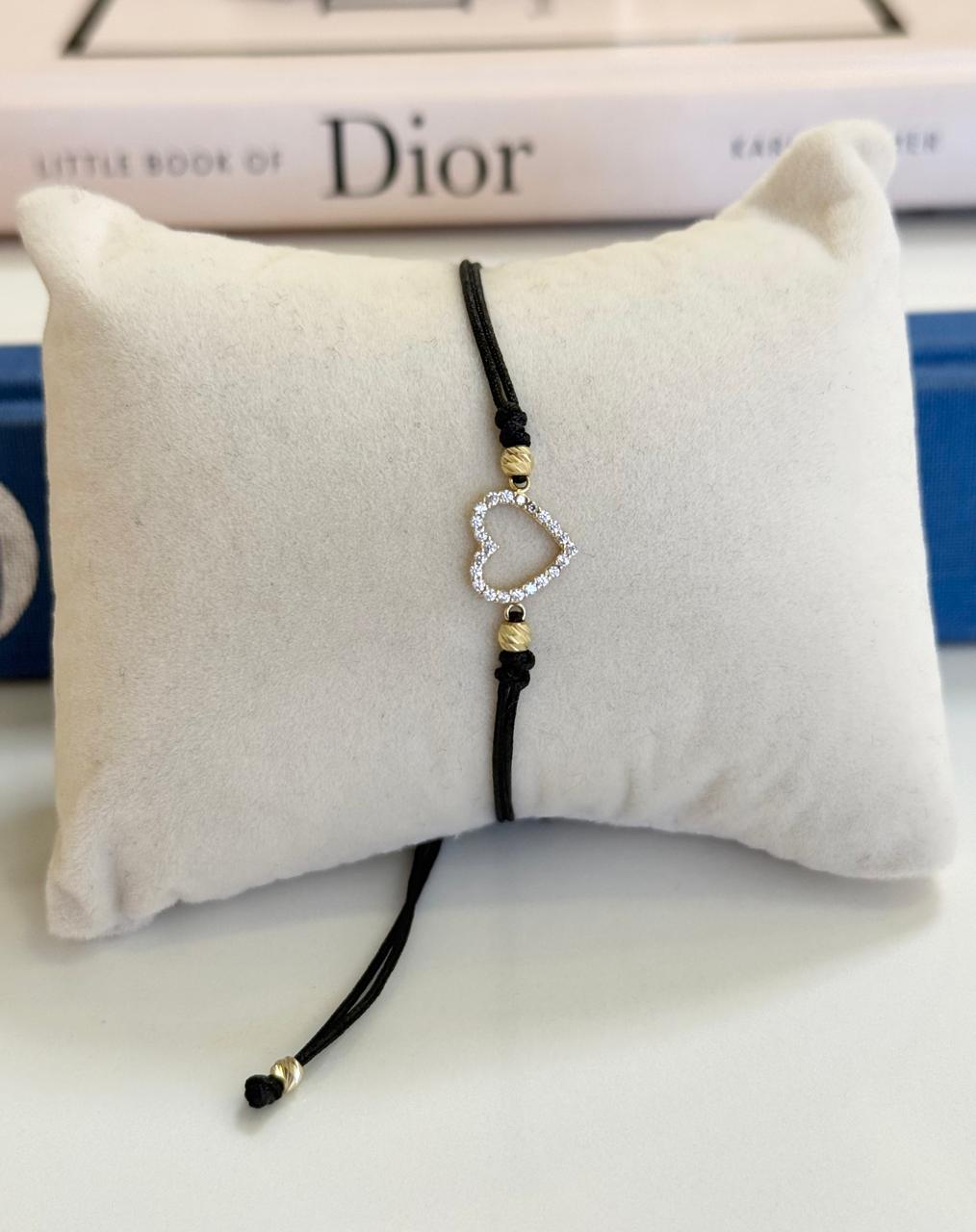 PULSERA HILO NEGRO CORAZON 10K